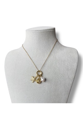 Bast Minimal Deniz Yıldızı Figürlü İnci Detaylı Gold Zincir Kolye