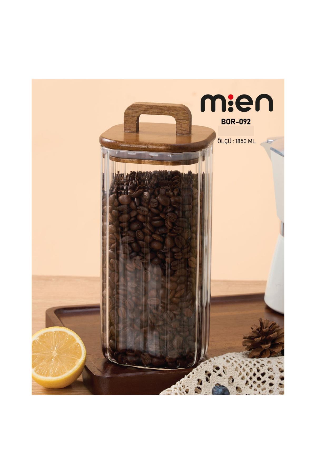1850 ml Kare Line Borosilikat Cam Kavanoz – Akasya Kapaklı