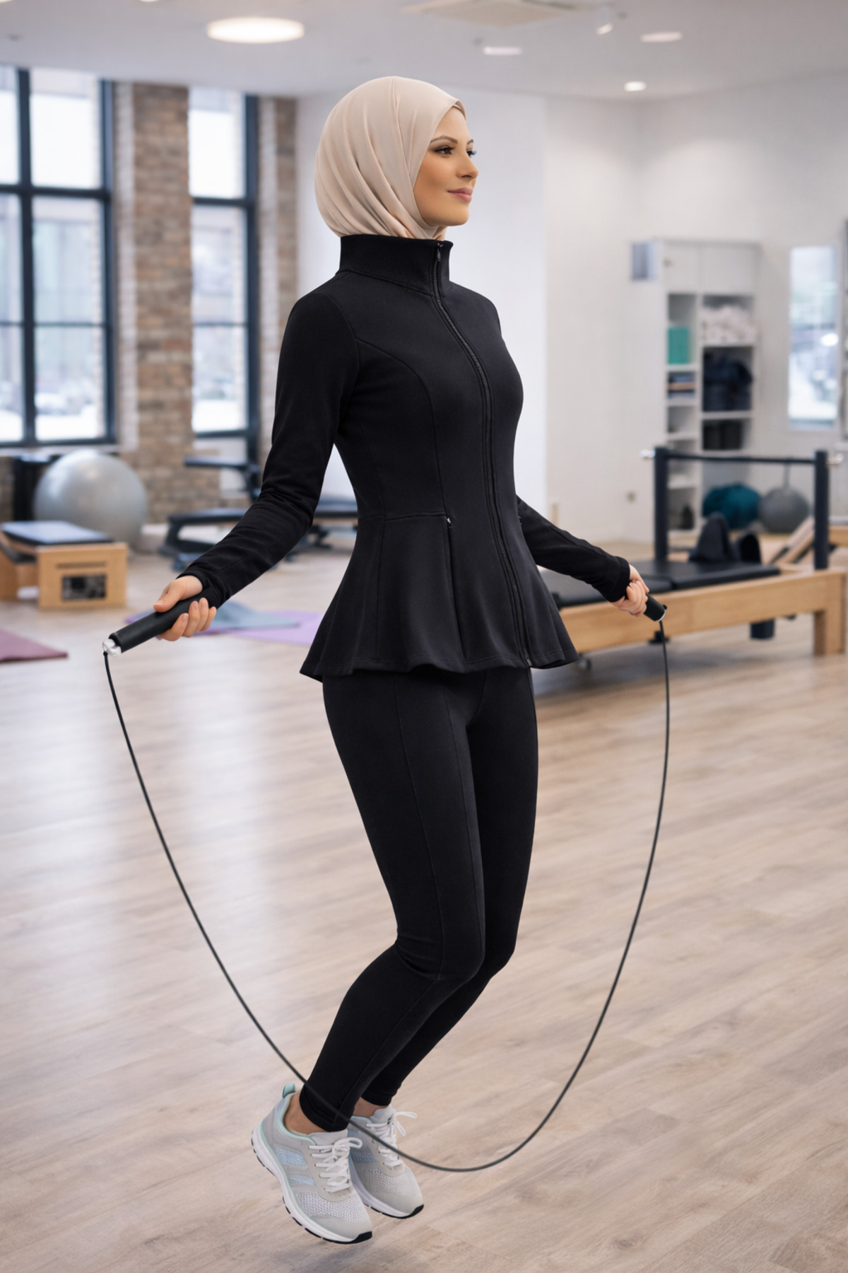 TheyYou Peplum Kesim Tesettür Spor Ceket, Fermuarlı & Parmak Geçmeli görsel 2