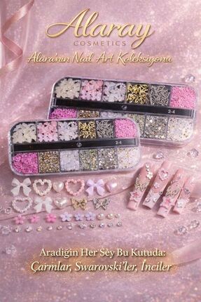 alaraycosmetics Nail Art Tasarım Seti 12 Gözlü – Charmlar, Işıltılı Taşlar ve...
