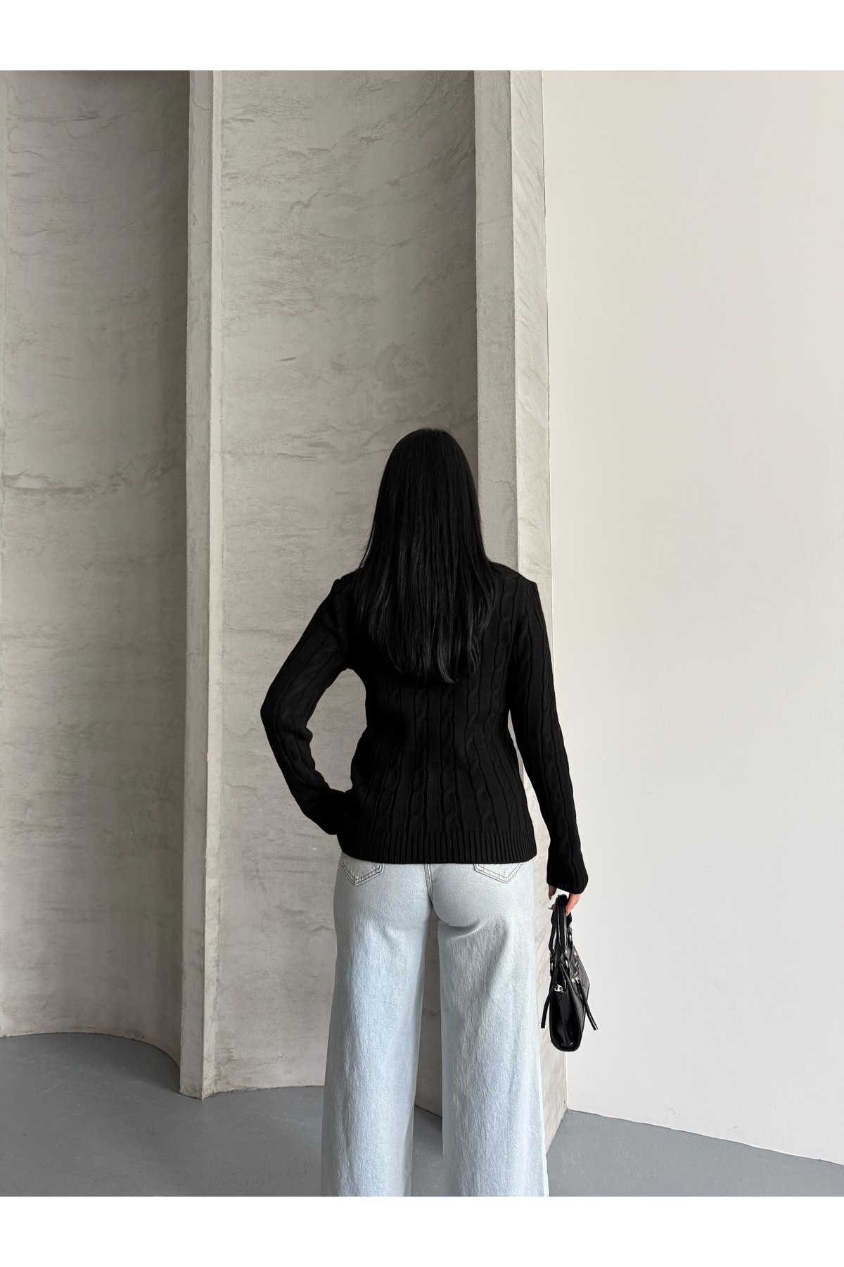 erki triko  Bisiklet Yaka Nakış Detaylı Saç Örgü Triko Kazak - Görsel 8