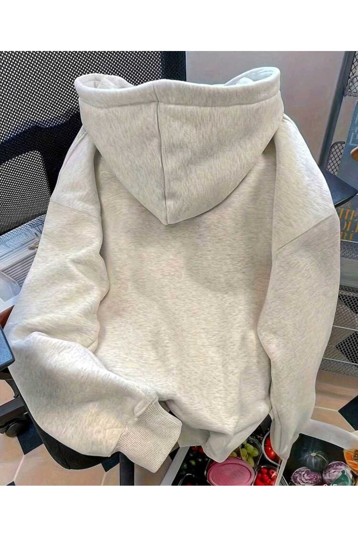 COHERENT  Unisex Erkek/Kadın Renkli KRDLKÇK Özel Baskılı Pamuklu Oversize Kapüşonlu Sweatshirt - Görsel 2