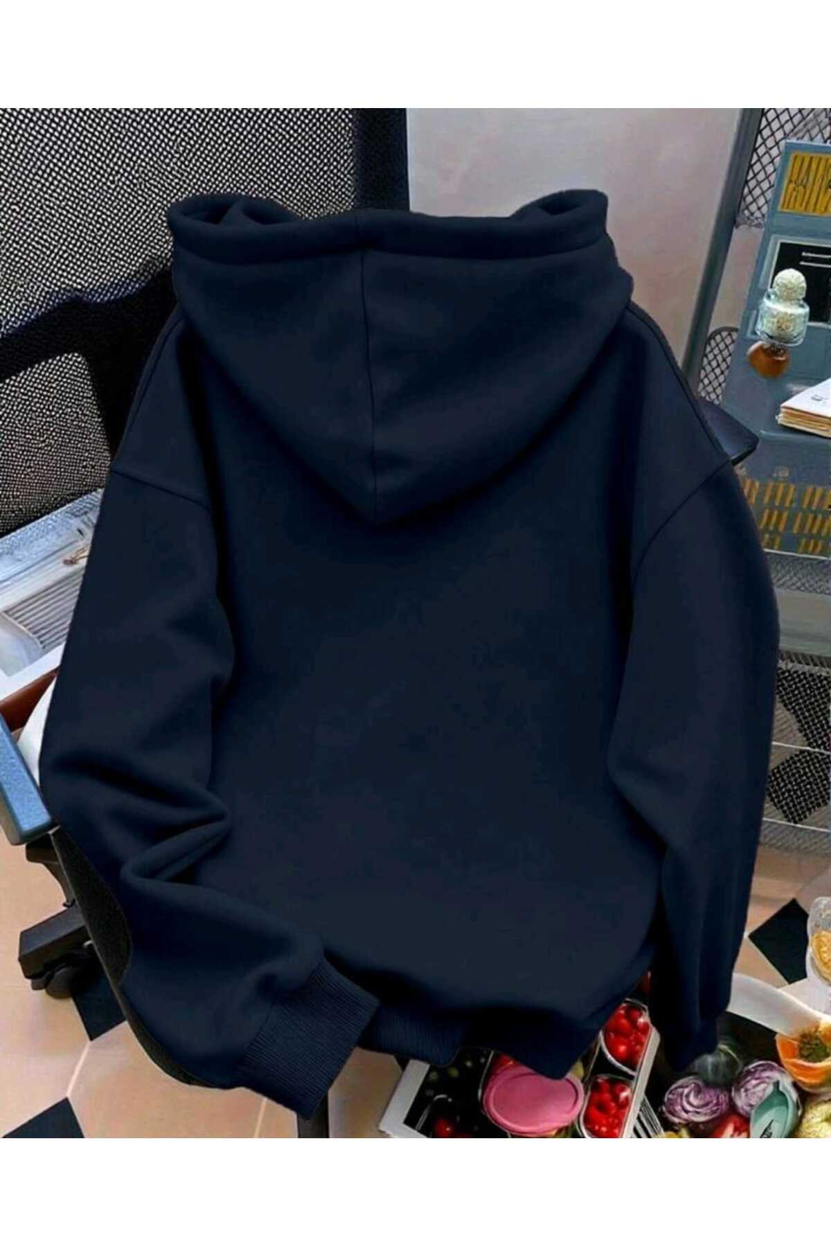 COHERENT  Unisex Erkek/Kadın Renkli KRDLKÇK Özel Baskılı Pamuklu Oversize Kapüşonlu Sweatshirt - Görsel 2