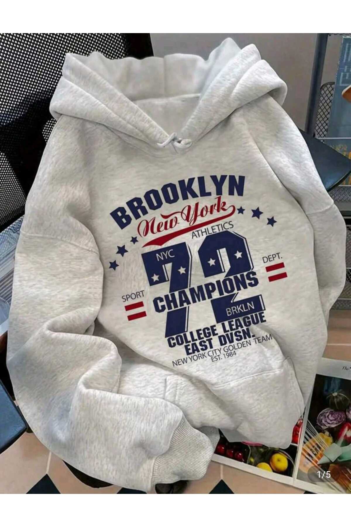 COHERENT Unisex Erkek/Kadın Renkli CHAMPIONS Özel Baskılı Pamuklu Oversize Kapüşonlu Sweatshirt