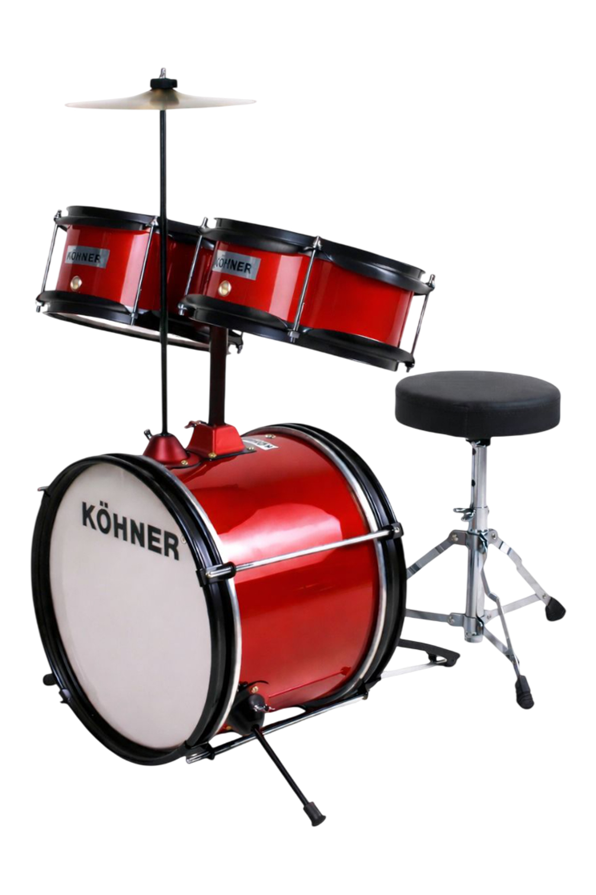KÖHNER CD-02 Akustik Çocuk Bateri Seti (Tabure Dahil) - Kırmızı