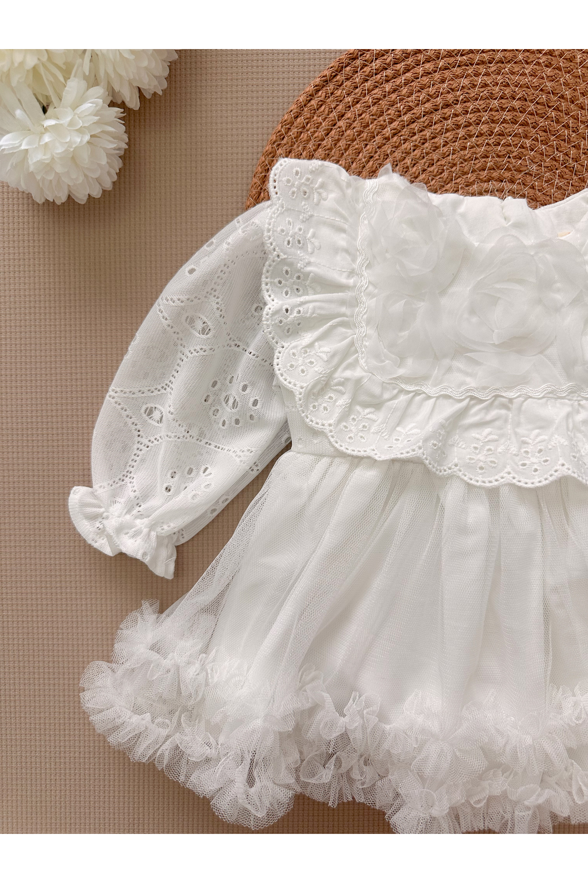 daisybelluna ASTER beyaz kız bebek mevlüt özel gün romper elbise fotoğrafı 5 (önizleme)