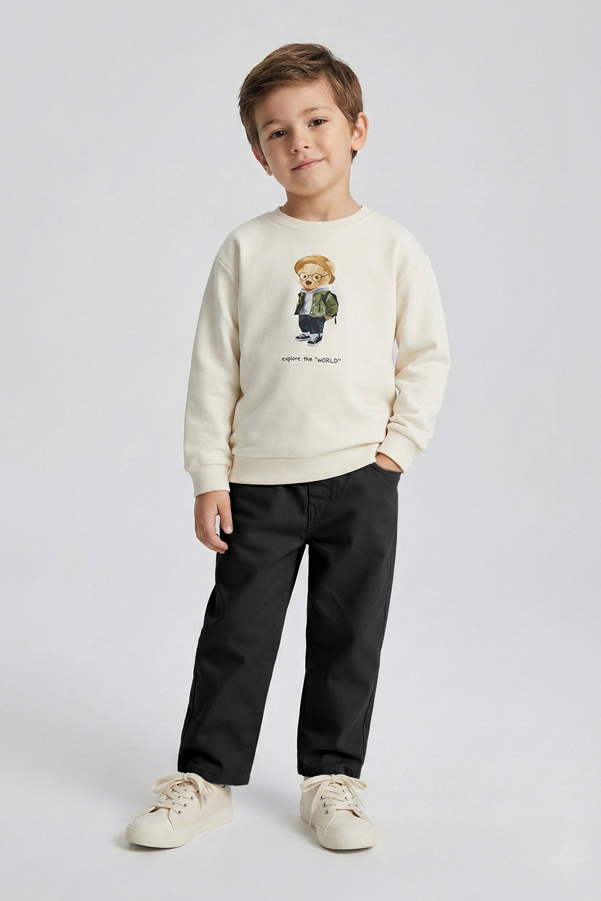 Boys Elastic Waist Comfortable Fit Gabardine Trousers