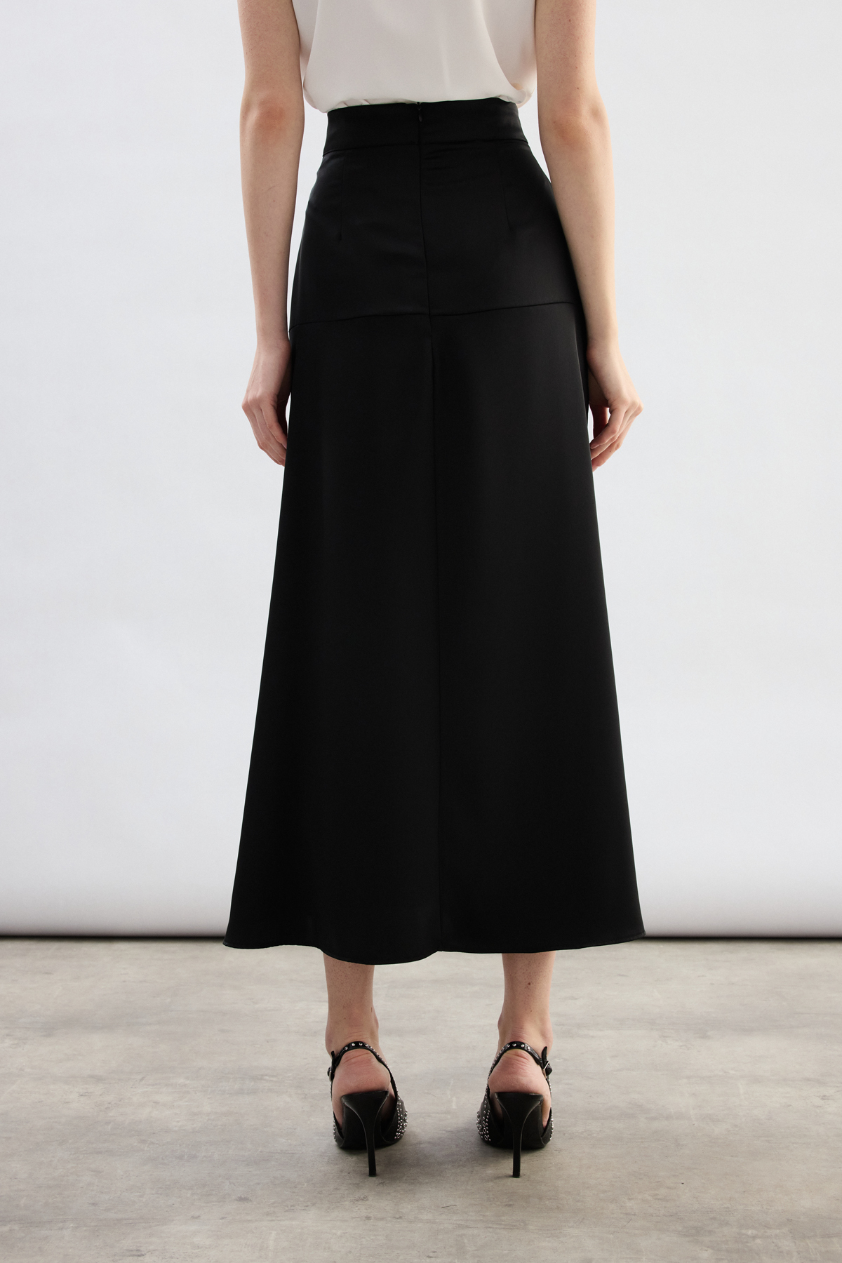 Sateen  Yüksek Bel Saten Etek - Siyah - Görsel 9