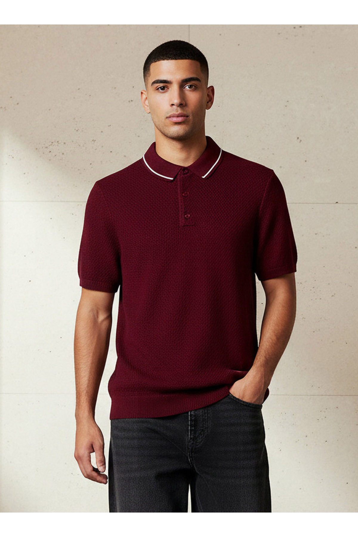 Iconic Men Short Sleeves Textured Polo T-shirt