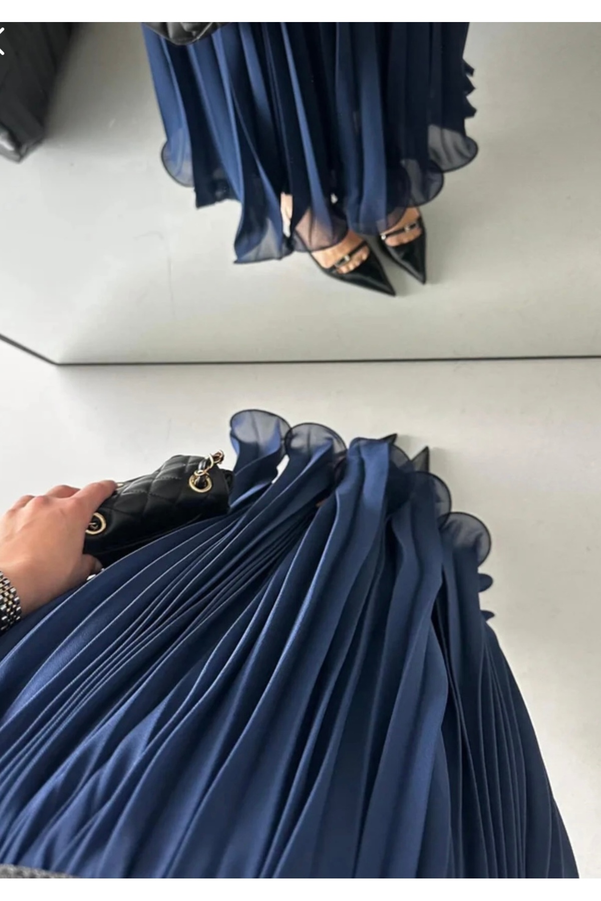 She Olive  Pliseli misineli şifon uzun etek - Görsel 4