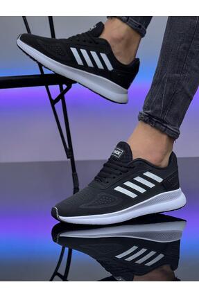 Projack Unısex Siyah Beyaz Dört Bant Bağcıklı Günlük Spor Ayakkabı