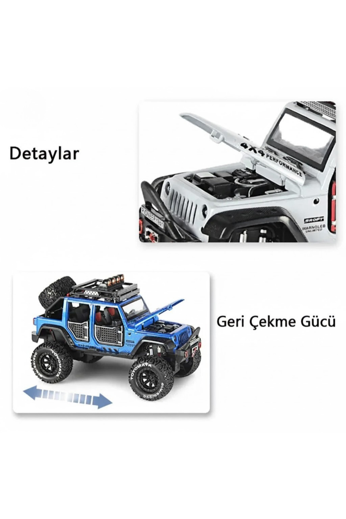 craftivio 1:24 Ölçek Metal Off-Road Jeep Yeşil - Sesli Işıklı Çek