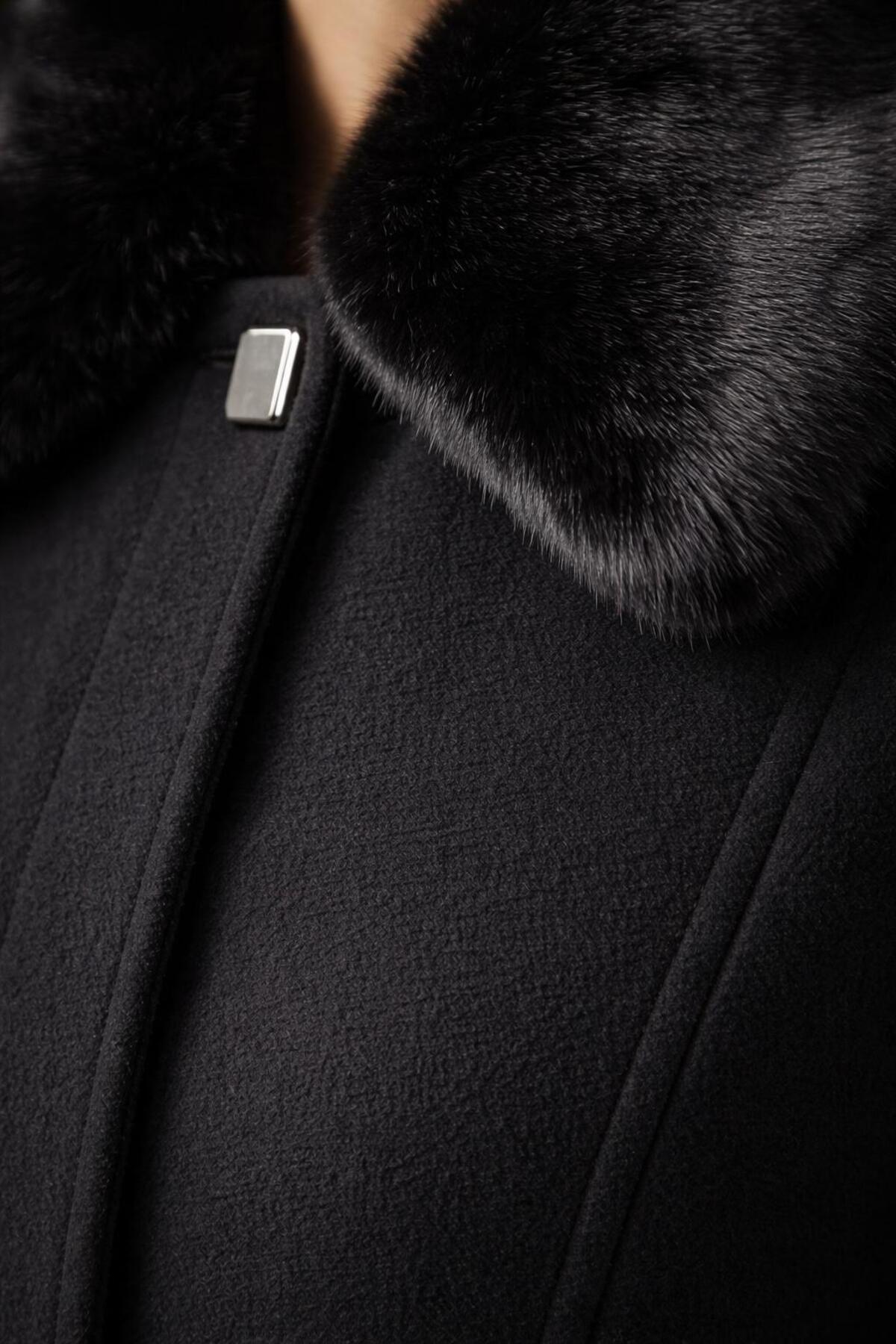 ESİN GİYİM  Yakası Çıkarılabilir Kürklü Büyük Beden Kaşe Palto - Görsel 3