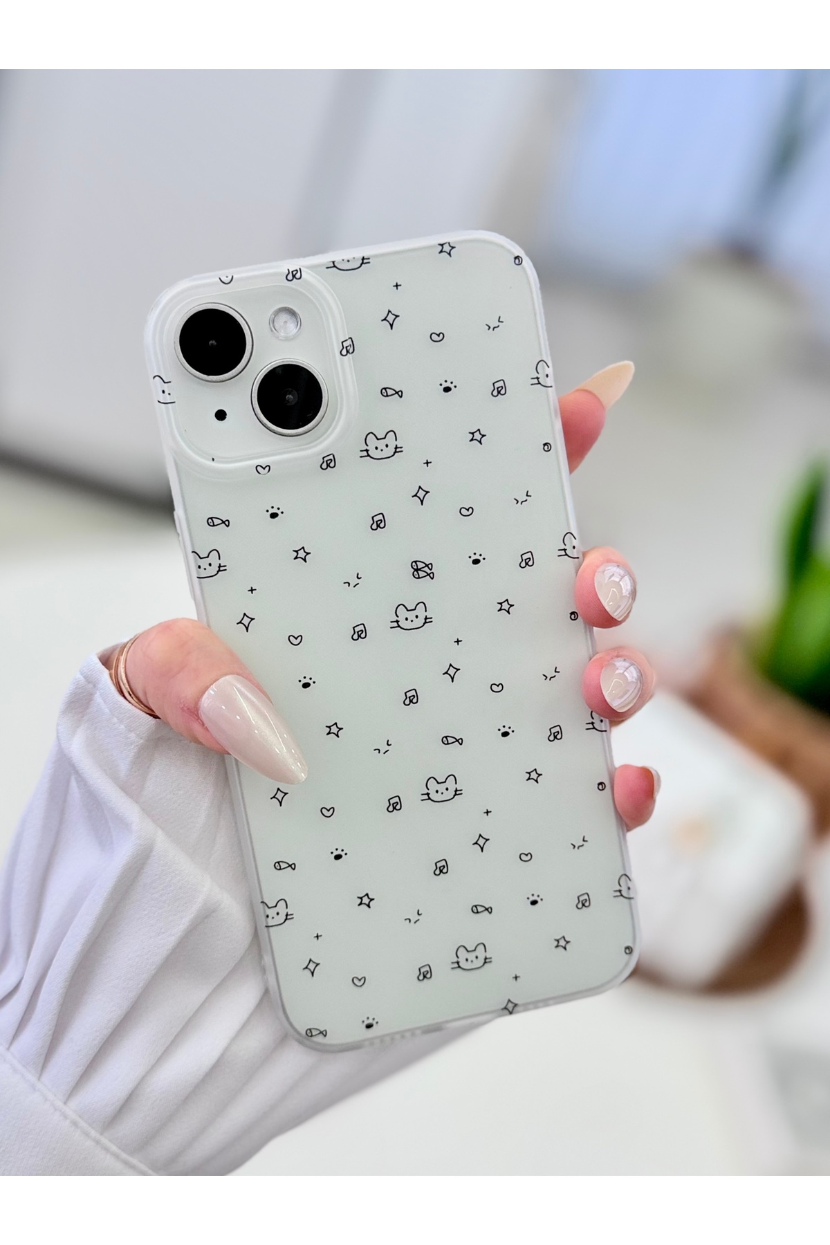 Iphone 14 Plus and 15 Plus Compatible Anti-Shock Matte Transparent Printed Silicone Case