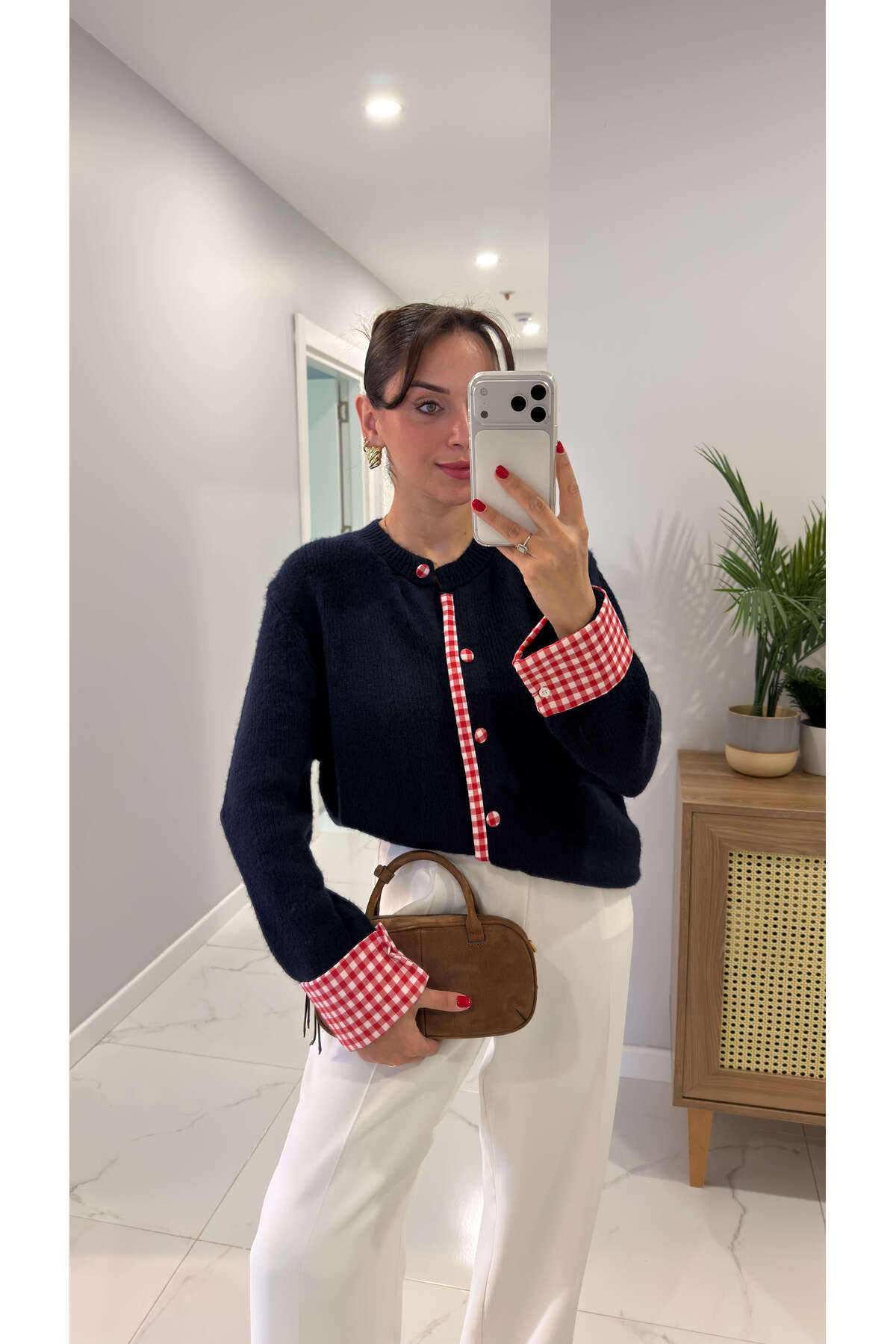 BİRCANÇİL  Lunan Lacivert Pötikare Detaylı Hırka - Görsel 2