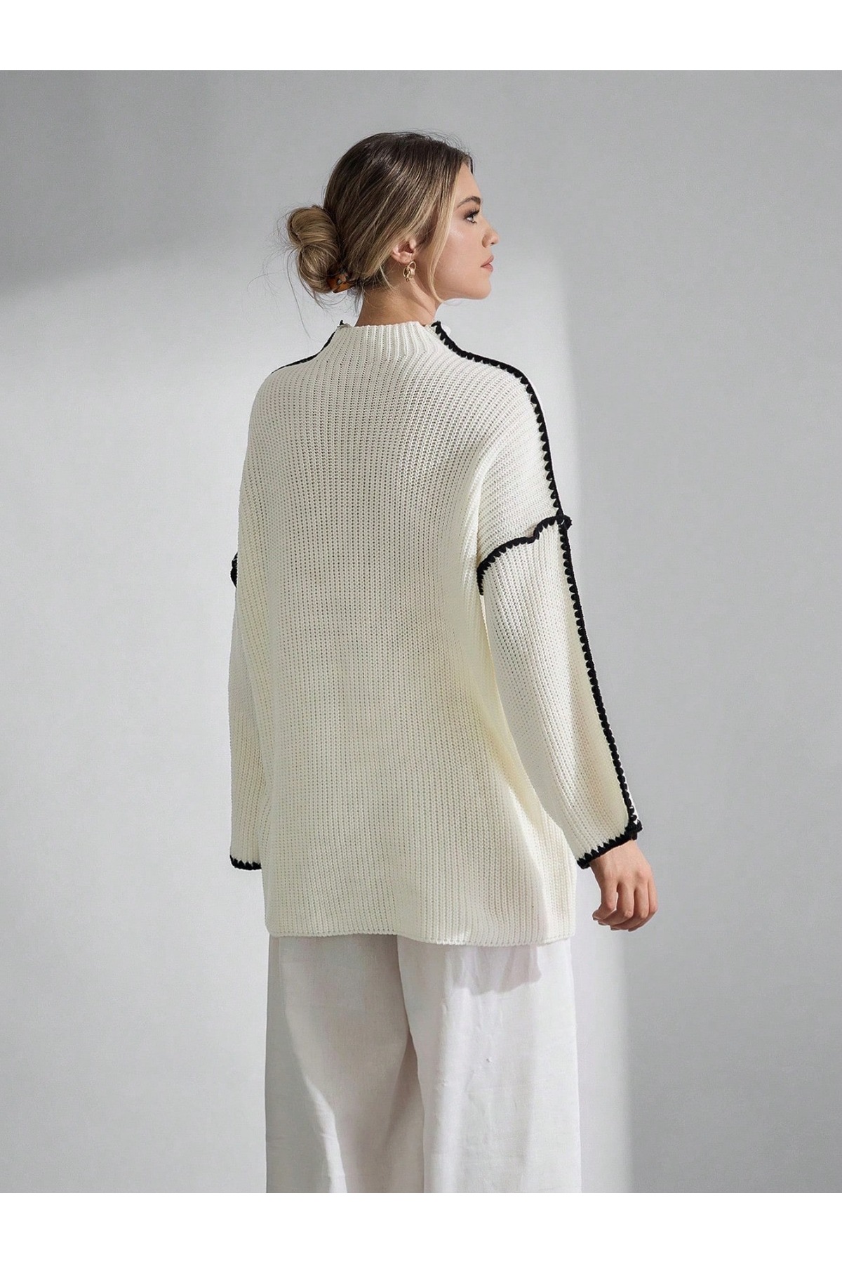 TOFİX textile  Trıko salaş kazak kendiliğinde yakalı coban dikişi - Görsel 2