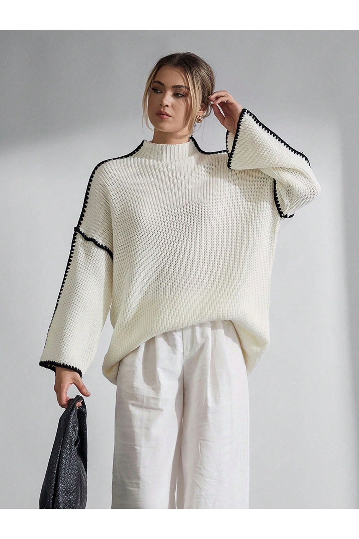 TOFİX textile  Trıko salaş kazak kendiliğinde yakalı coban dikişi - Görsel 4