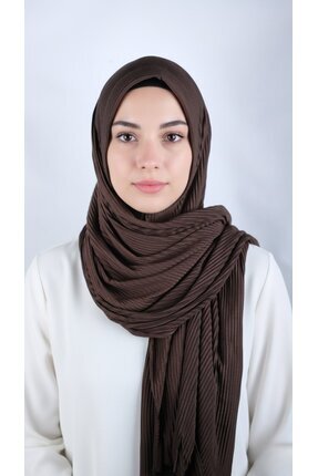 Helium Scarves Kahverengi Pamuklu Piliseli Pratik Penye Şal Hijab Kadın Tesettür