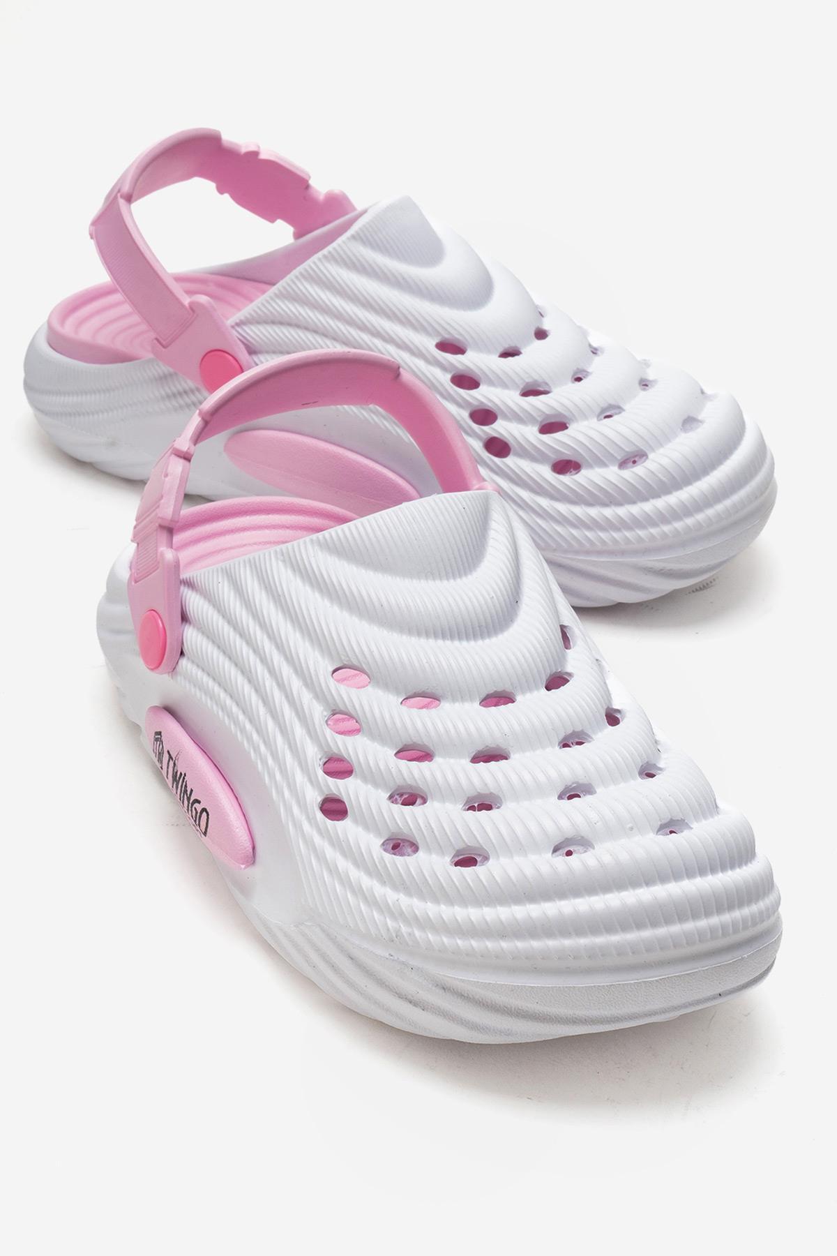 Straw Patterned Sabo Women's Slippers WHITE PINK