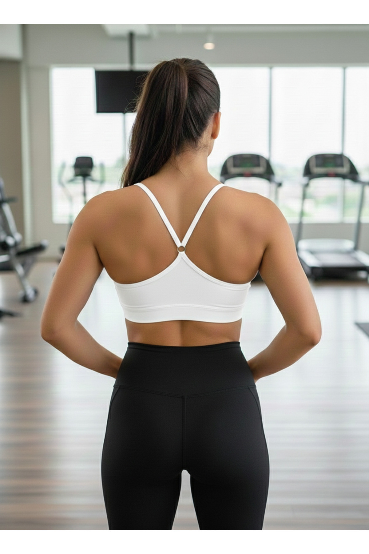 MİSTİRİK Astura Model İçi Pedli Esnek Yapılı Kadın Spor Büstiyer Beyaz Renk görsel 6