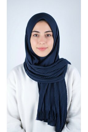 Helium Scarves Lacivert Pamuklu Piliseli Pratik Penye Şal Hijab Kadın Tesettür