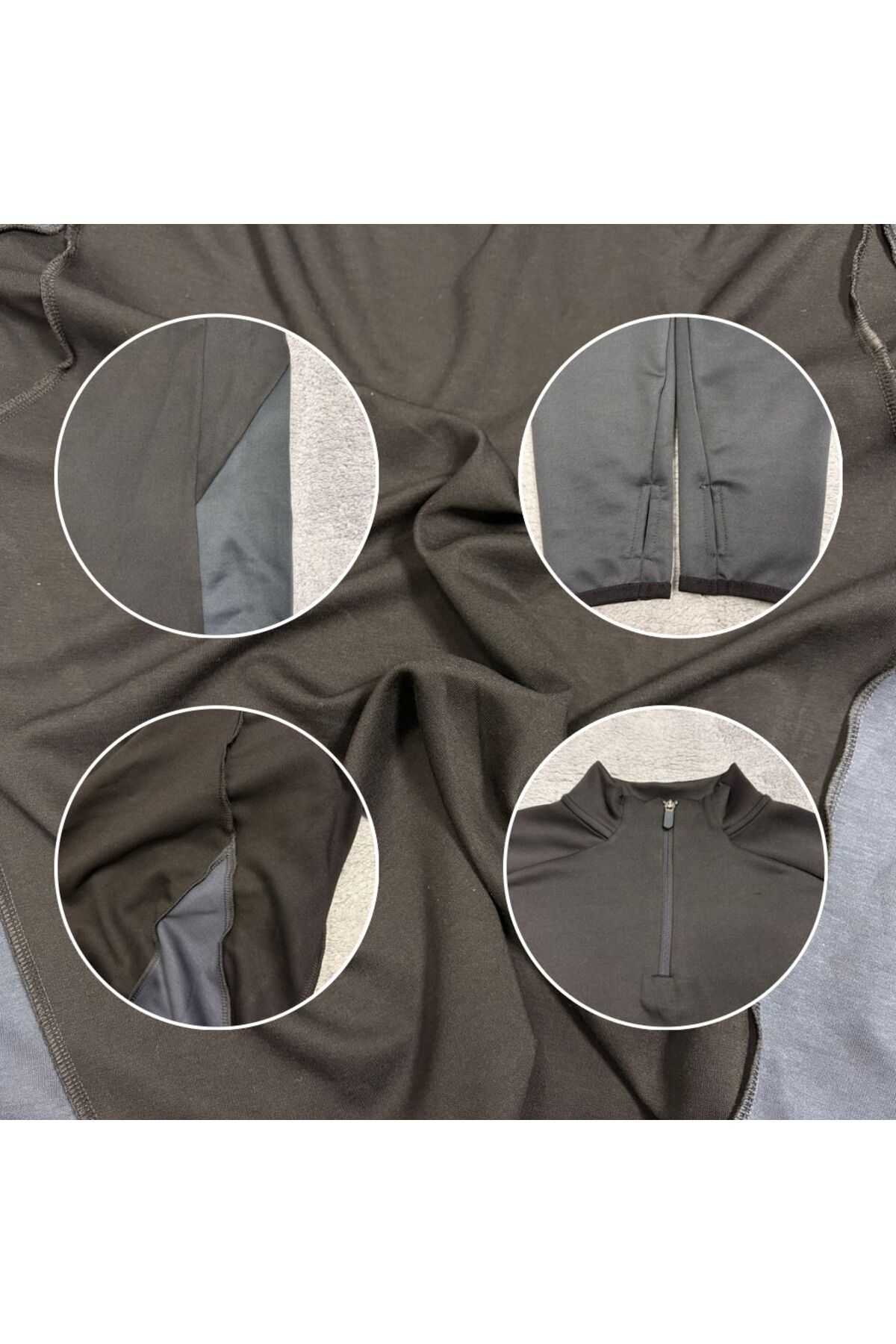 CLAW UP WORK Gramajlı Modal Kumaş Parça Detaylı Parmak Geçmeli Yarım Fermuarlı Erkek Siyah-Antrasit Sweatshirt görsel 5