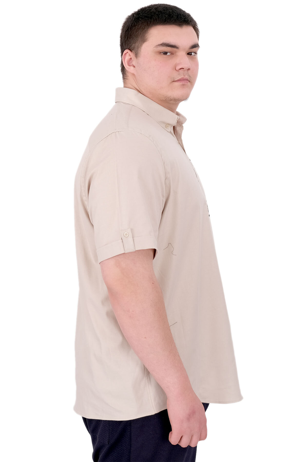 ModeXL Mode XL Büyük Beden Erkek Gabardin Gömlek Mode09 U25603 Bej görsel 3