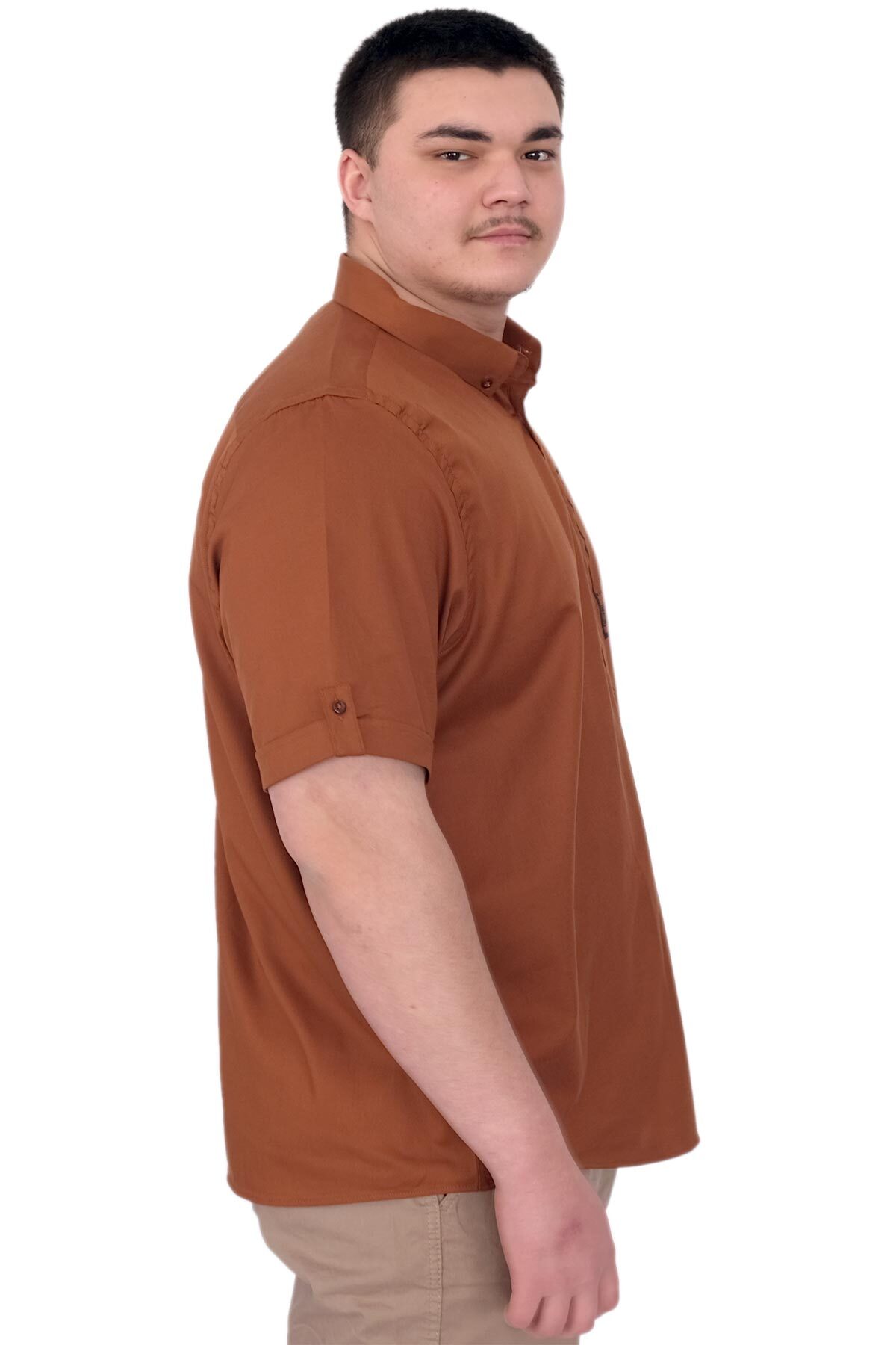 ModeXL Mode XL Büyük Beden Erkek Gabardin Gömlek Mode09 U25603 Tarçın görsel 2