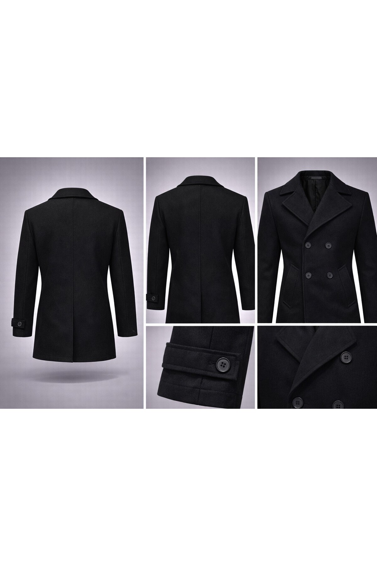 LUMAST  Slim Fit Kışlık Kruvaze Orta Boy Kaşe Kaban - Görsel 4