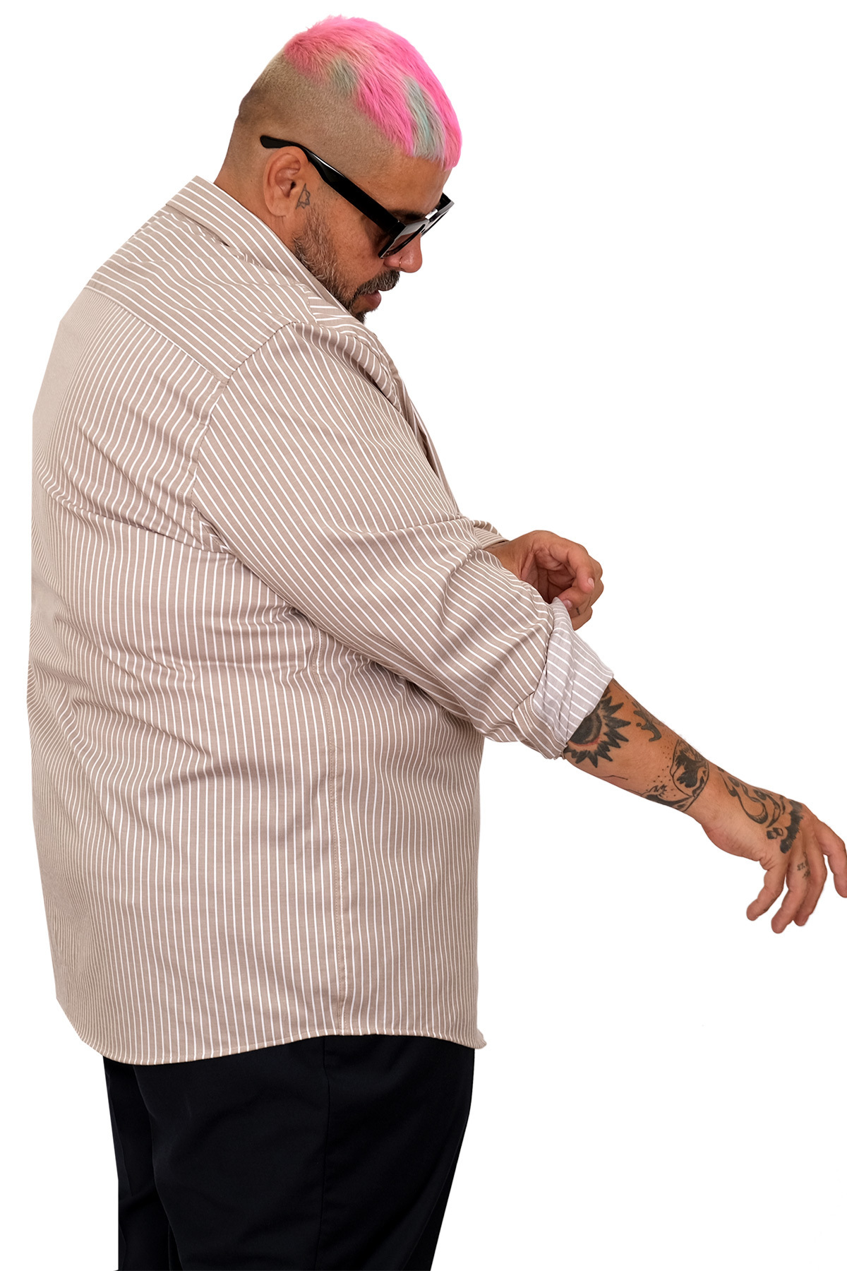 ModeXL Mode XL Büyük Beden Erkek Saten Çizgili Gömlek 20399 görsel 2