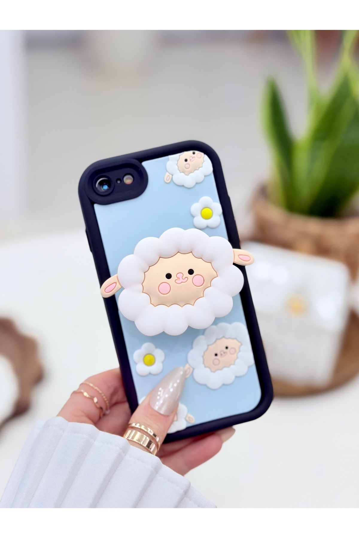 Iphone 7 - 8-Se 2020 - Se 2022 Compatible Pop Socket Lamb Toy Design Flexible Silicone Case