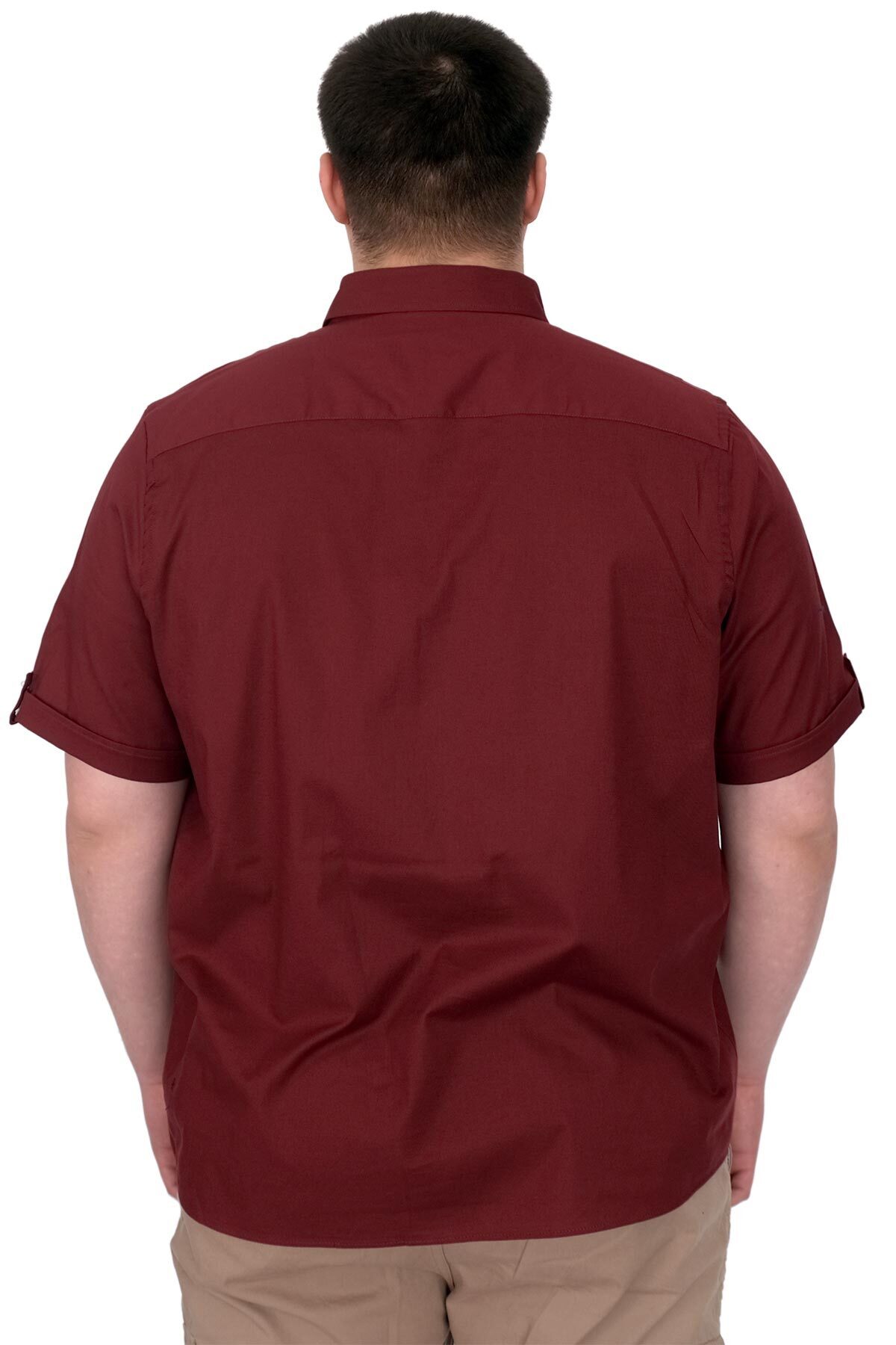 ModeXL Mode XL Büyük Beden Erkek Gömlek Çift Kapaklı Gabardin U25601B Bordo görsel 3