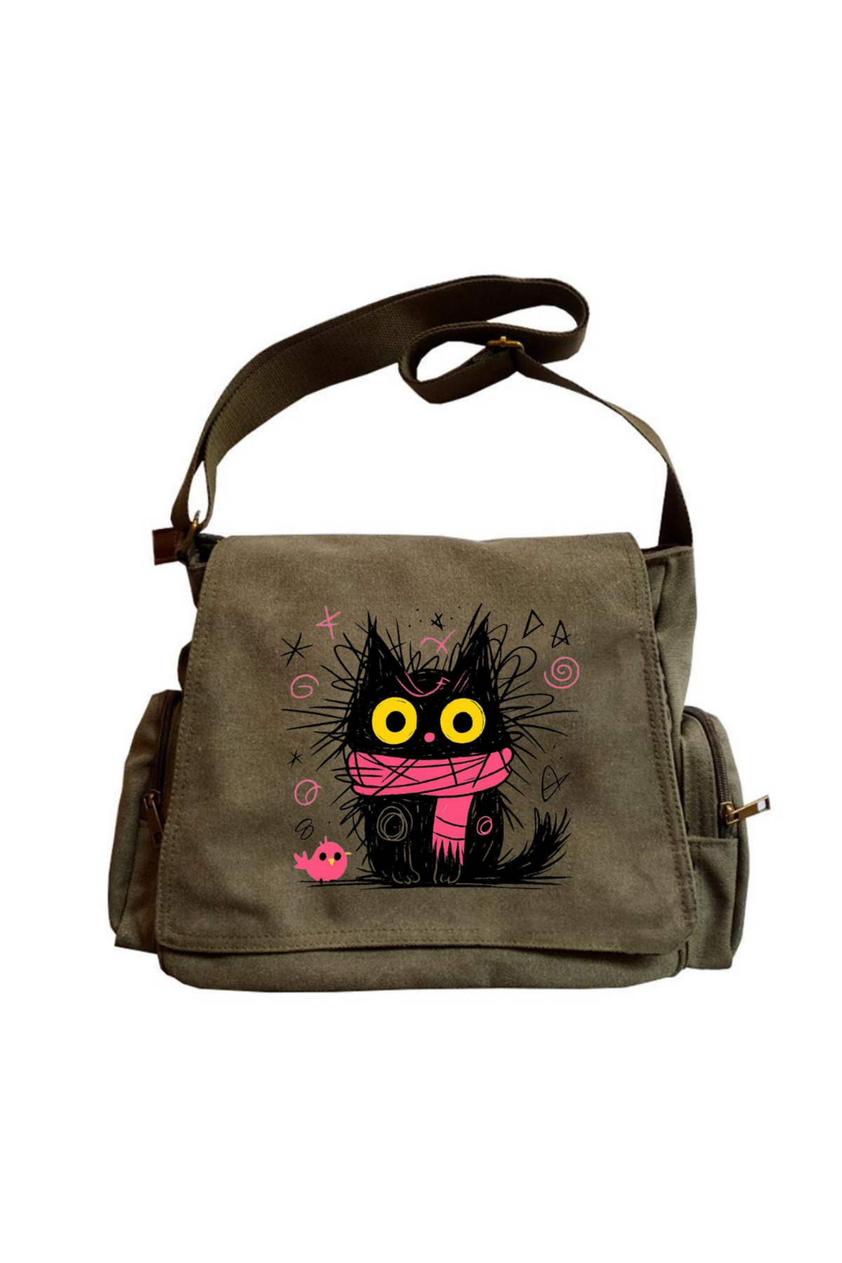 Toum Cute Design Baskılı Unisex Yeşil Postacı Çantası