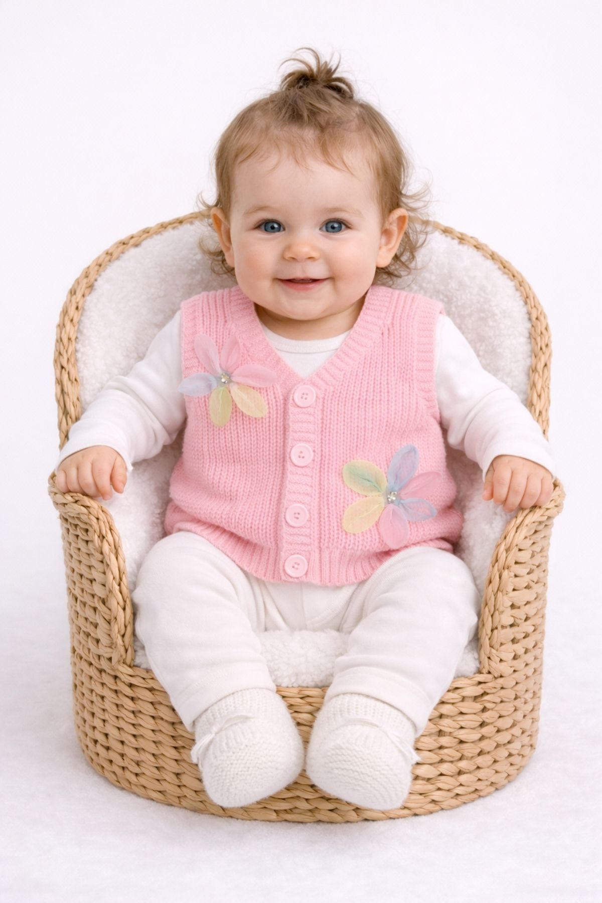 Minytrendy 2'li Set Kız Bebek Çocuk Çiçek Detaylı Düğmeli Triko Selanik Örgü Kız Bebek Çocuk Yelek fotoğrafı 3 (önizleme)