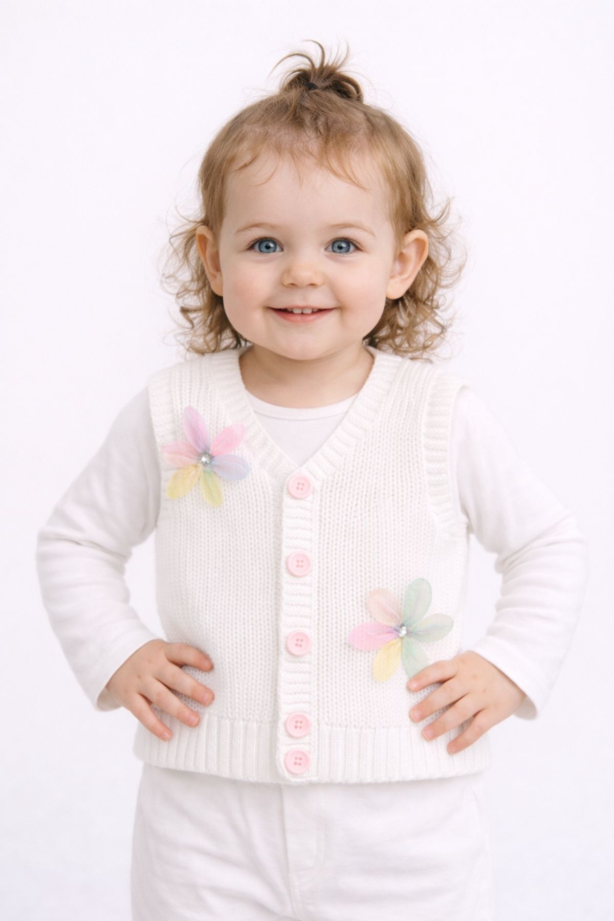 Minytrendy 2'li Set Kız Bebek Çocuk Çiçek Detaylı Düğmeli Triko Selanik Örgü Kız Bebek Çocuk Yelek fotoğrafı 5 (önizleme)