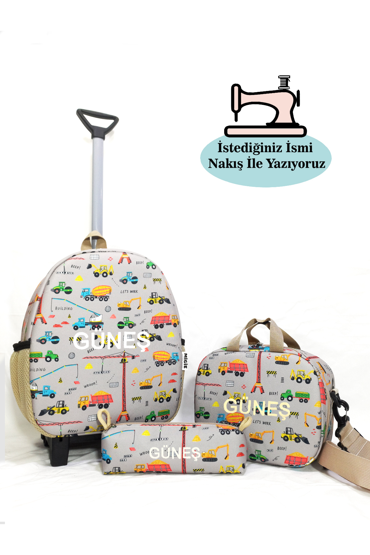 Personalized 2-7Year Rickshaw Bag + Lunch Bag+Nursery/Kindergarten Set Business Carts