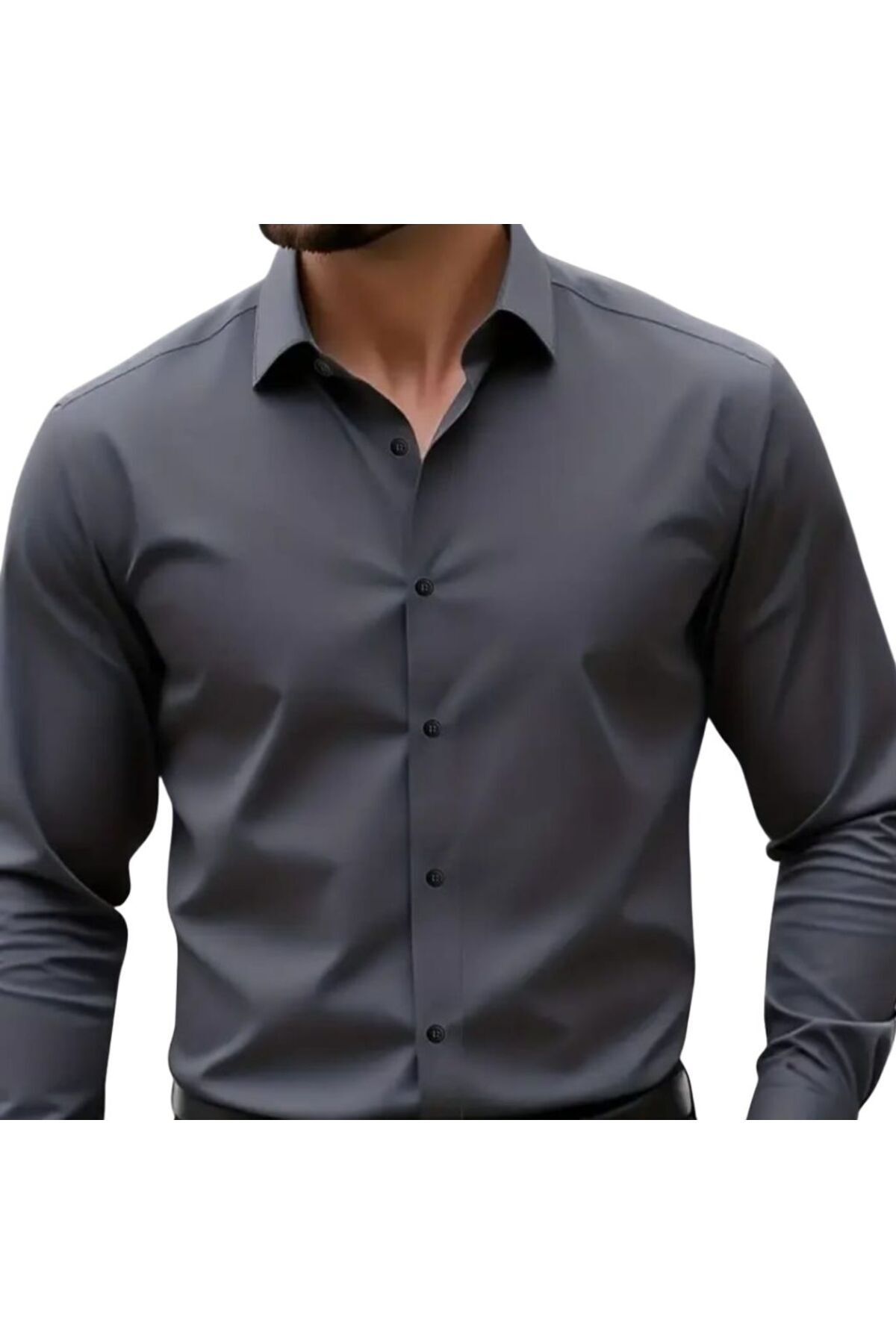 vahik  Antrasit Pamuklu Saten Fit Kesim Gömlek