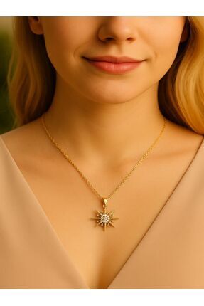 QA Quella Accessories ÇELİK KAR TANESİ ZİRKON 14K GOLD KOLYE 40+5 cm