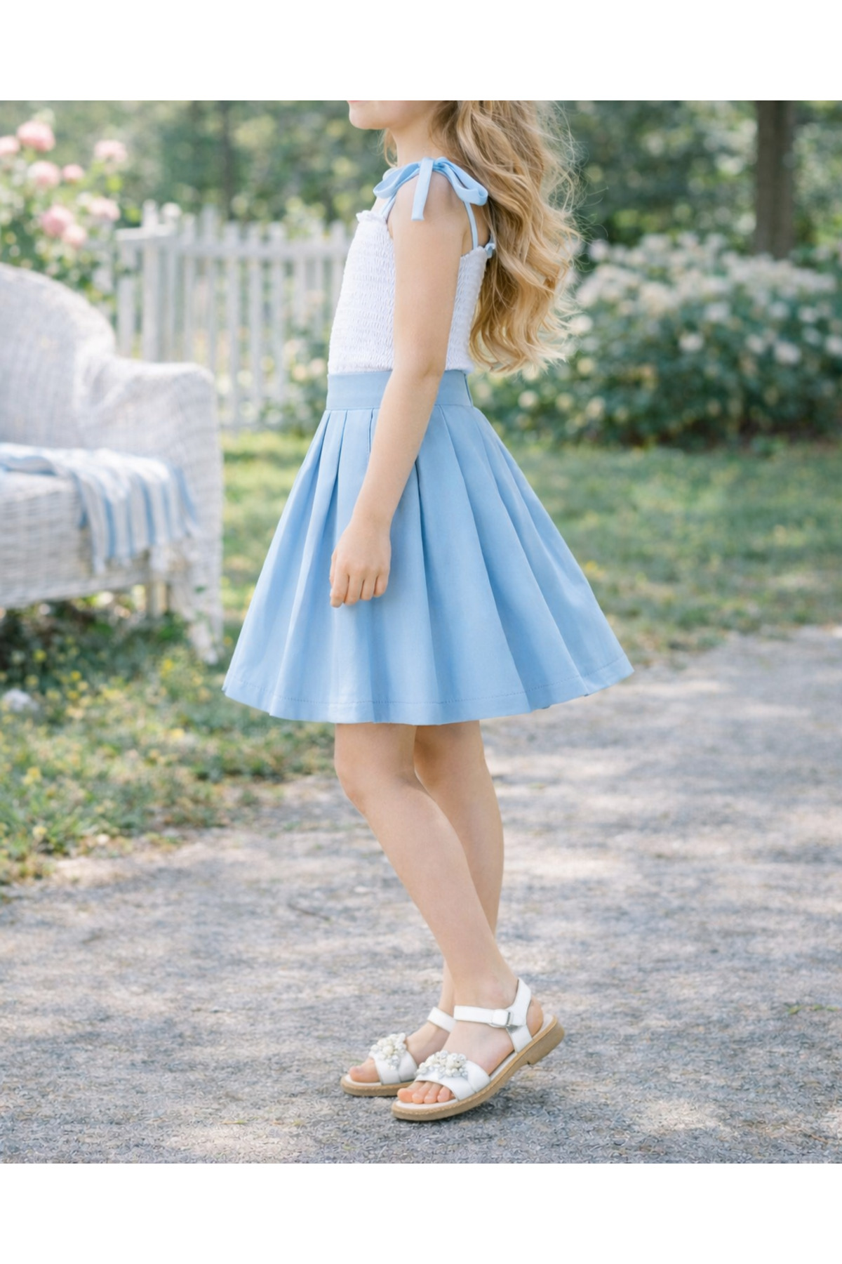 MRDN MODA  Kız çocuğu yüksek bel pileli mini kloş etek - Görsel 2