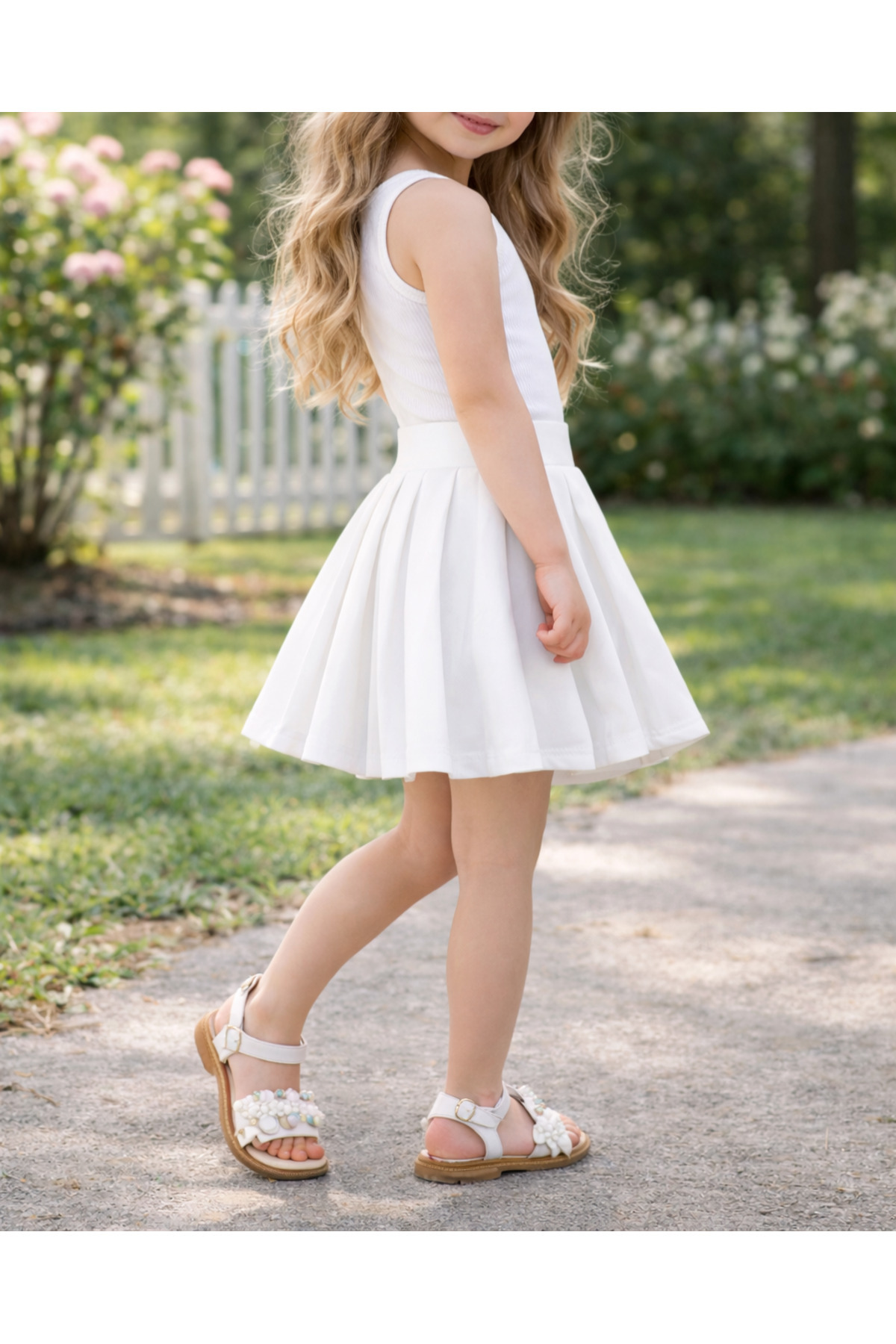 MRDN MODA  Kız çocuğu yüksek bel pileli mini kloş etek - Görsel 2