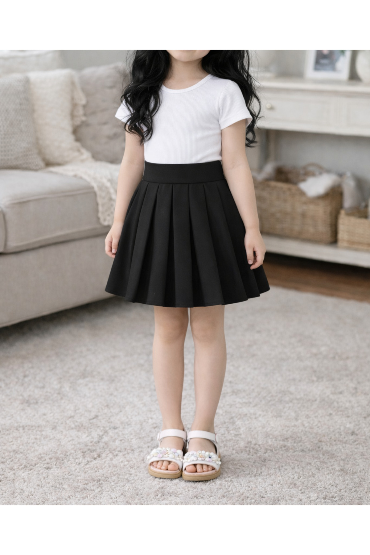 MRDN MODA  Kız çocuğu yüksek bel pileli mini kloş etek