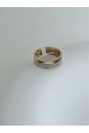 QA Quella Accessories ÇELİK SİYAH GEÇİŞLİ 14 AYAR ALTIN KAPLAMA ALYANS GOLD Y...