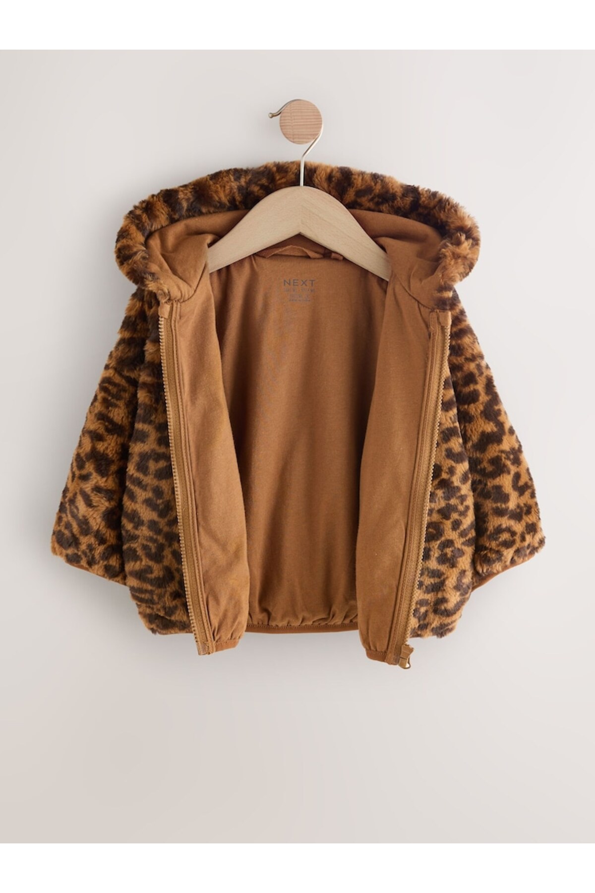 Next Baby Kahverengi Leopar Desenli Suni Kürk Fermuarlı Ceket / Mont fotoğrafı 4 (önizleme)