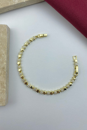 MEDJEWELRY Minimal Sıralı Yıldız 14K Vip Bileklik - Çelik I Sürpriz Küpe Hediye