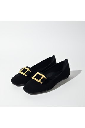 TopukTrend Kadın Babet Mat Süet Siyah Babet – Gold Kare Tokalı, Rahat Kaymaz ...