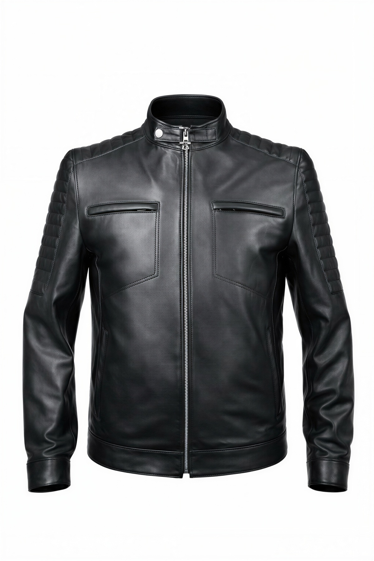 VELZANA  Erkek Kuzu Derisi Deri Ceket Kahverengi – Slim Fit, Fermuarlı, Kapitone Omuz Detay - Görsel 2