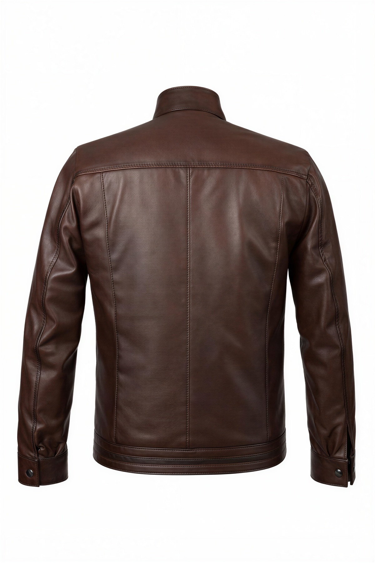 VELZANA  Erkek Kahverengi Hakiki Deri Ceket – Dik Yaka, Puntolu Kapitone Astar, Fermuarlı, Cepli - Görsel 3