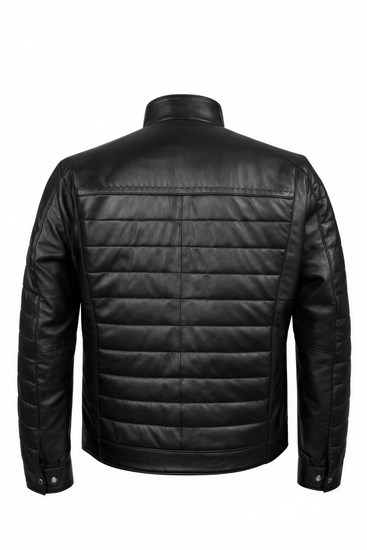 VELZANA  Erkek Hakiki Deri Puntolu Ceket Siyah | Dik Yaka, Kapitone Şeritli, Fermuarlı, Çift Göğüs Cepli - Görsel 3