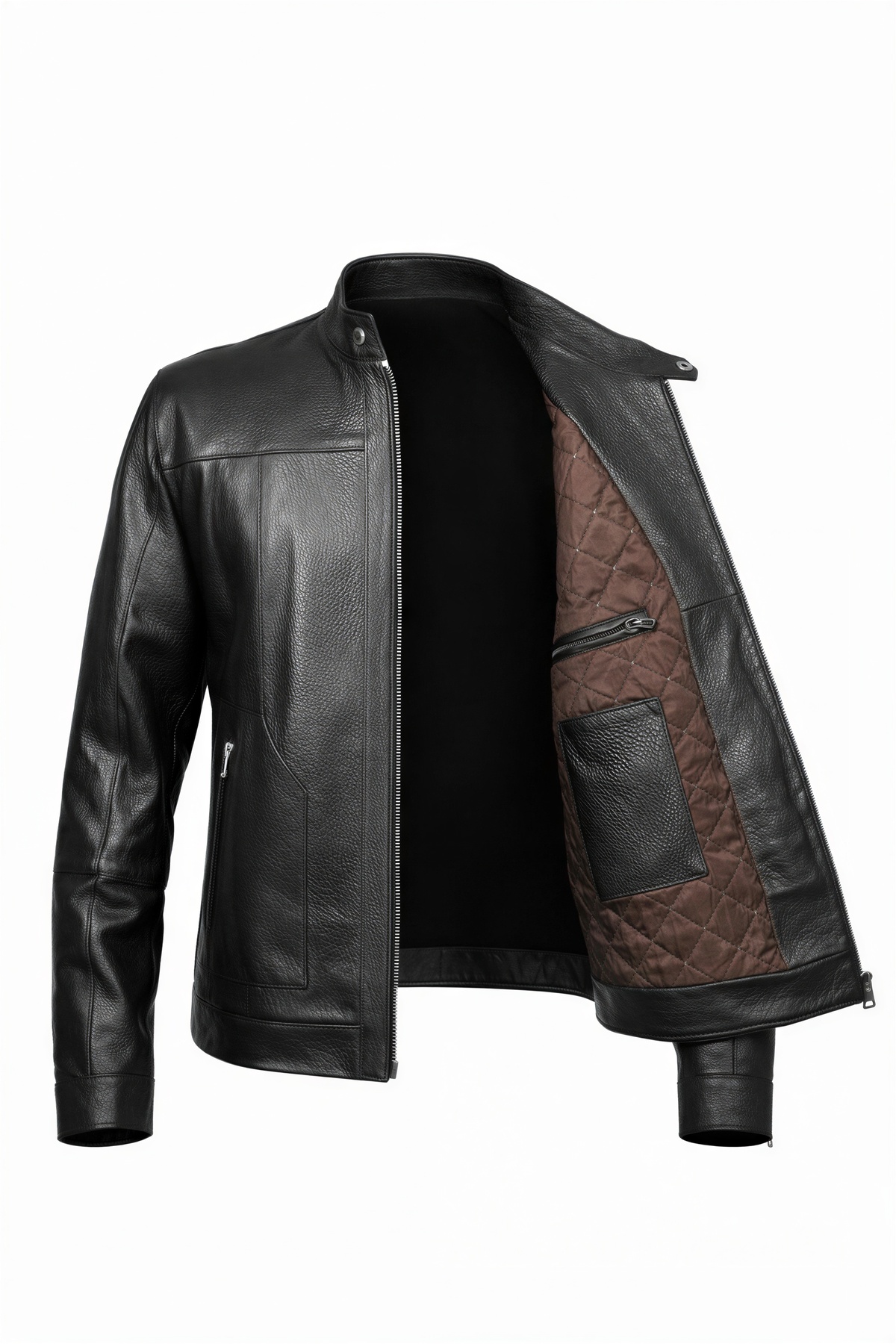 VELZANA  Erkek Hakiki Jumbo Deri Ceket Siyah | Dik Yaka, Fermuarlı, Cepli, Kışlık - Görsel 4