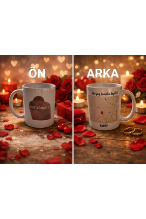 miras home Sevgililer İçin Kişiye Özel Resim ve Konum Baskılı Kupa Bardak, Se...
